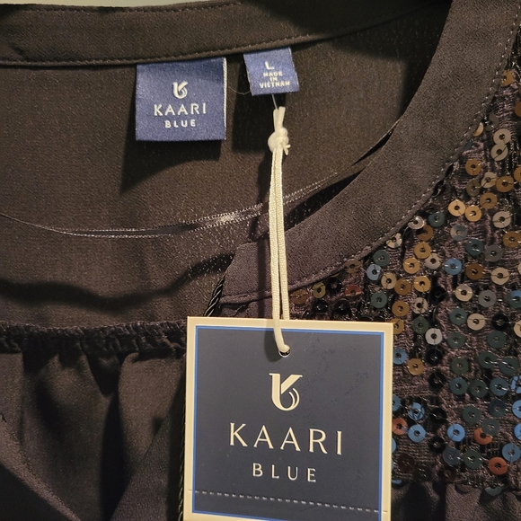 Kaari blue new with tags black with sequins top size large - Picture 4 of 6